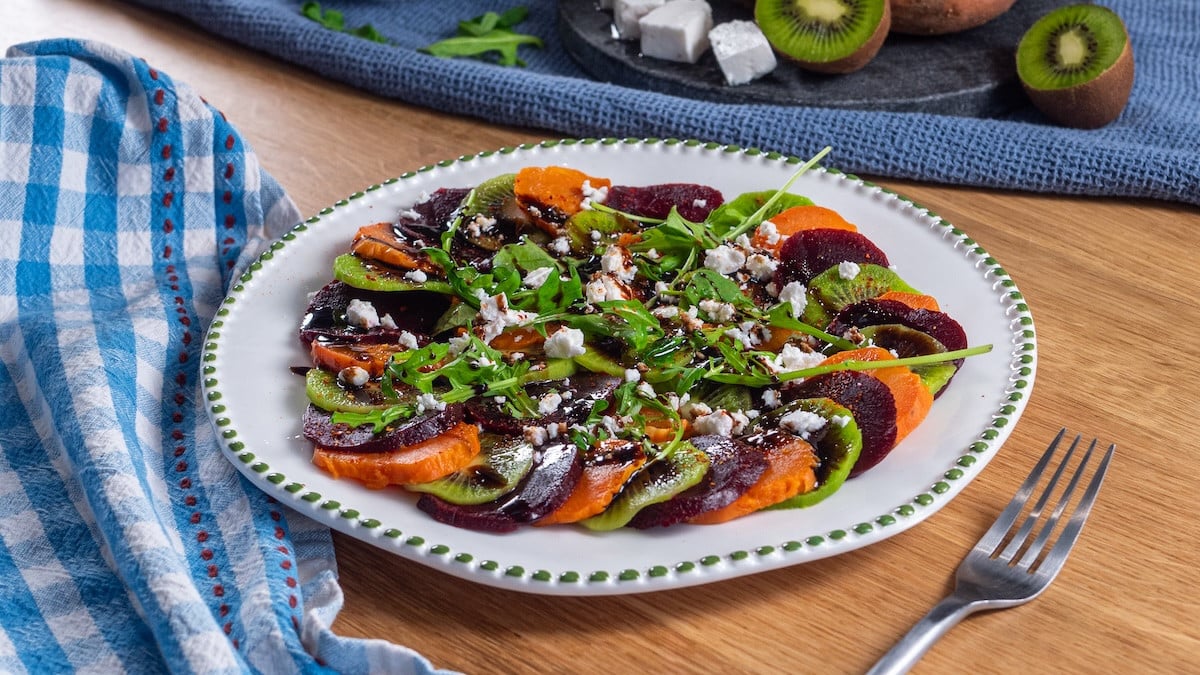 Vibrant Kiwi, Beetroot and Sweet Potato Carpaccio: A Colorful, Original Plate with a Burst of Flavors