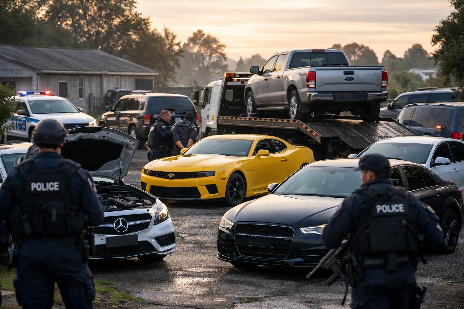 Police seize several stolen vehicles after a dawn raid on a property near Manukau