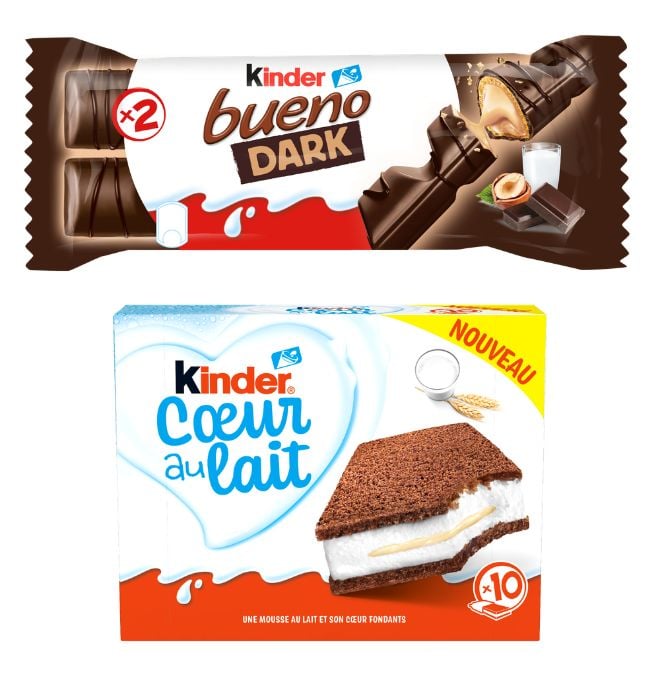 le nouveau Kinder Bueno au chocolat noir et le nouveau gâteau Kinder Coeur de lait