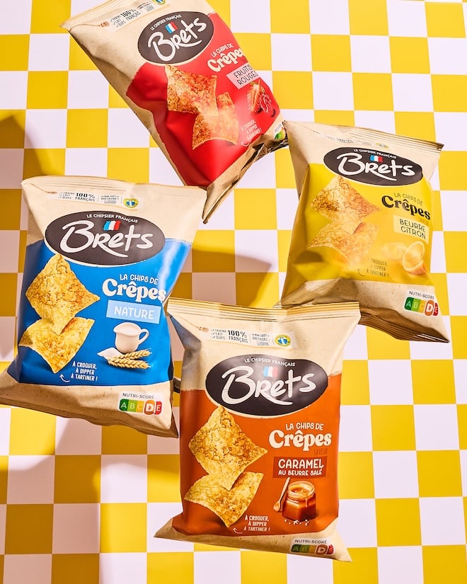 4 paquets de chips de crêpes sucrées Brets