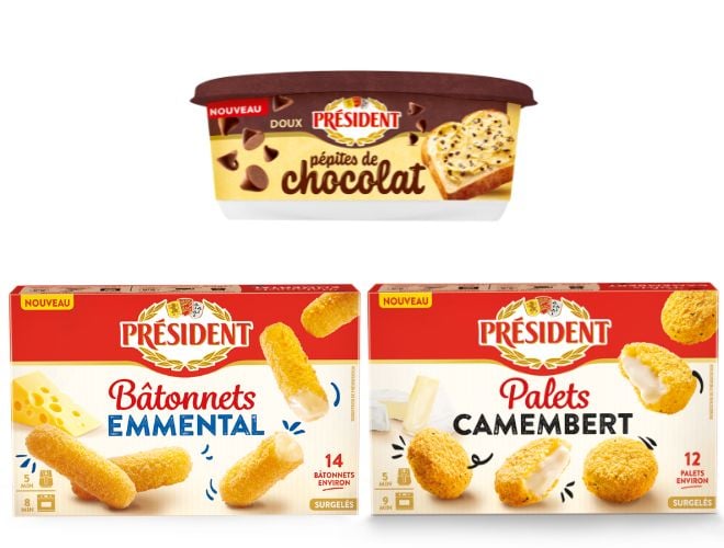 le beurre aux pépites de chocolat et les deux nouveaux produits surgelés Président